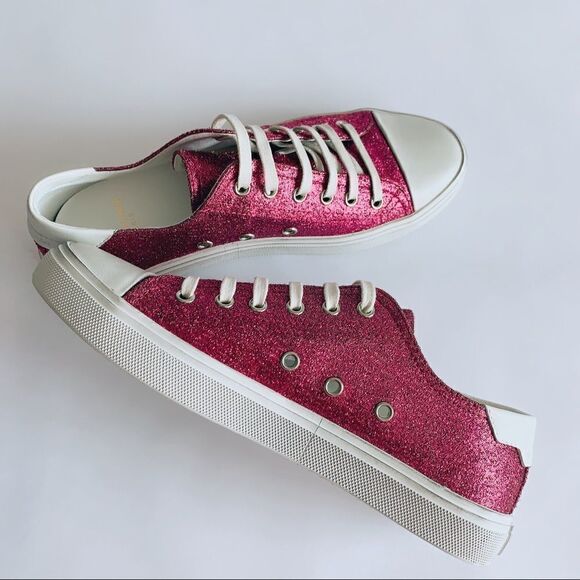 ⭕️ SAINT LAURENT Sneakers Low Pink Glitter YSL - Picture 6 of 11
